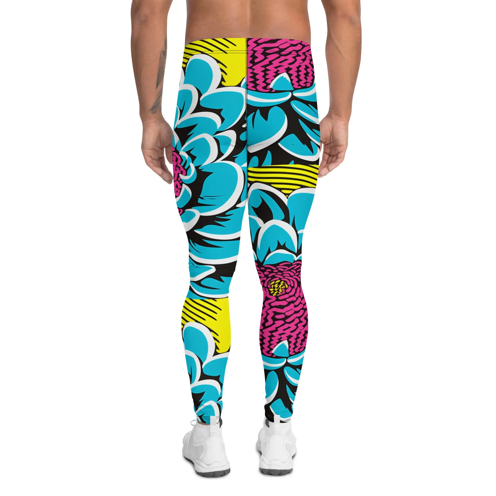 Dahlia Print Men's Athletic Leggings: Embrace Your Inner Pop Art Fan