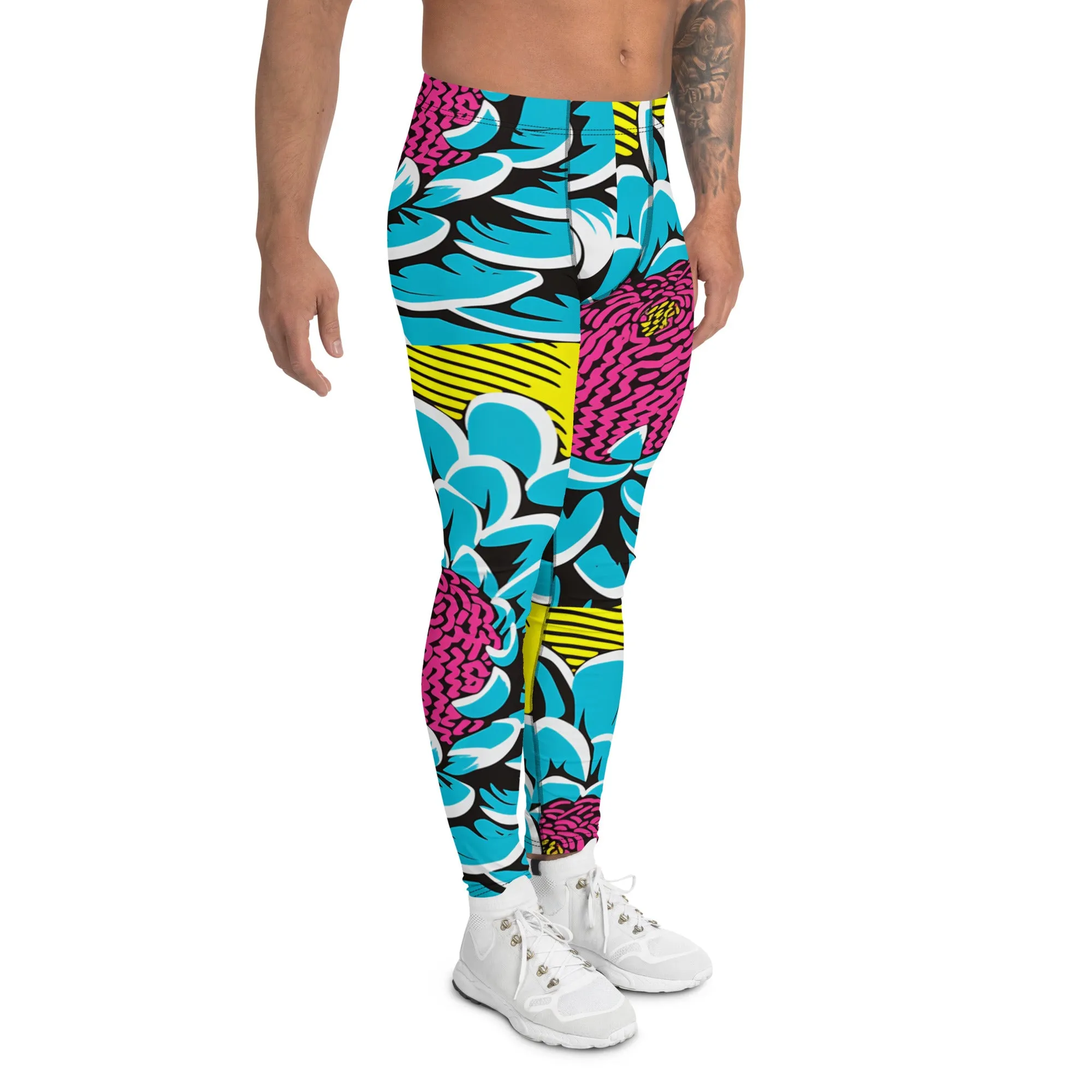 Dahlia Print Men's Athletic Leggings: Embrace Your Inner Pop Art Fan