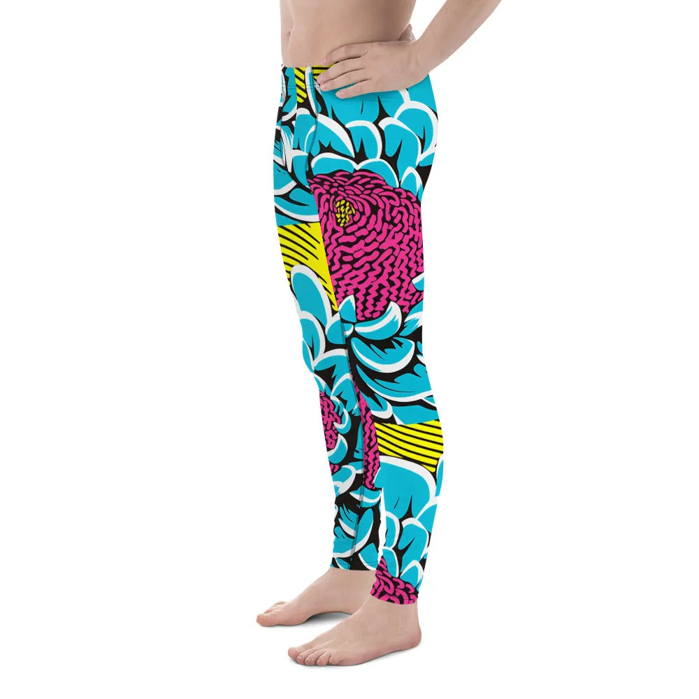 Dahlia Print Men's Athletic Leggings: Embrace Your Inner Pop Art Fan