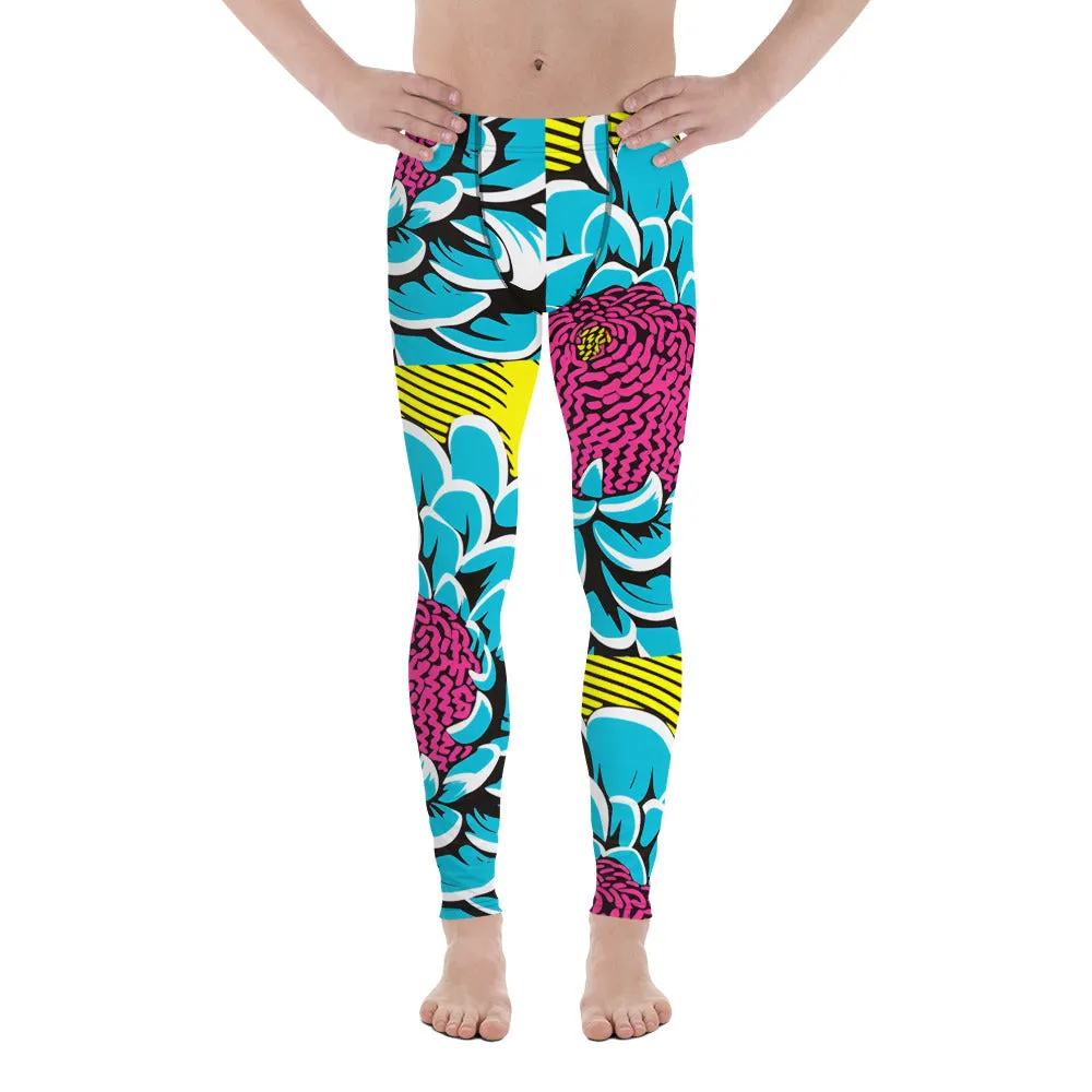 Dahlia Print Men's Athletic Leggings: Embrace Your Inner Pop Art Fan