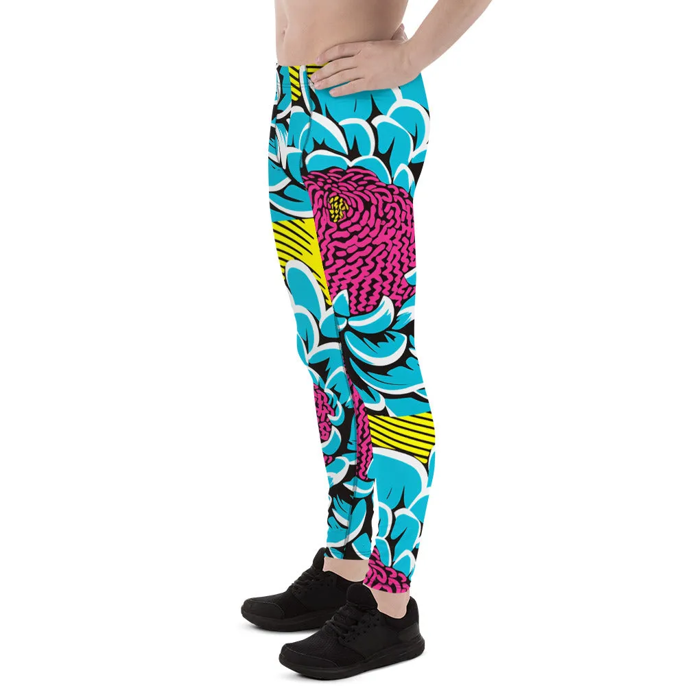 Dahlia Print Men's Athletic Leggings: Embrace Your Inner Pop Art Fan