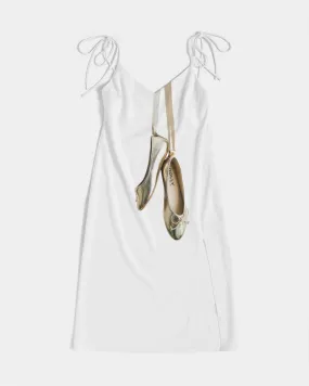 DOLLY GOLD BALLERINAS Women's Tie Strap Split Dress white