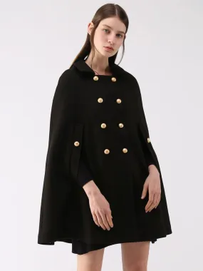 Double Breasted Woolen Poncho Coat Cape Winter Outerwear Women