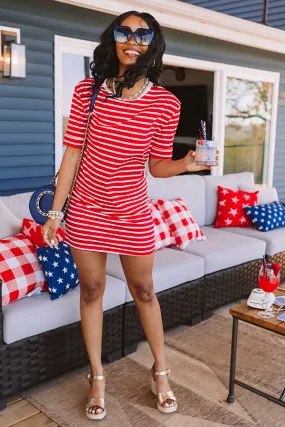 Down By The Lake Stripe Dress In Red