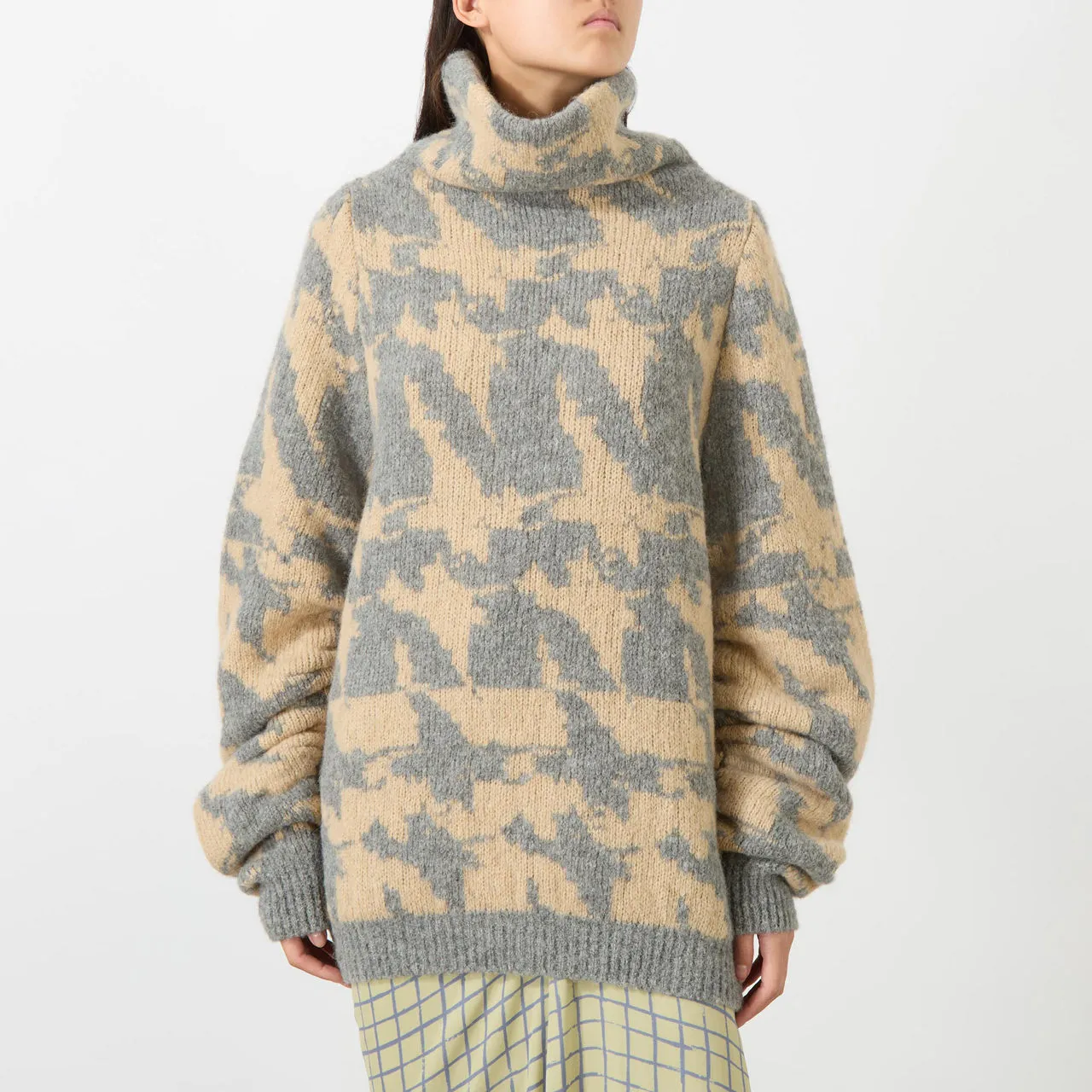 Mid Grey Intarsia Knit Polo Neck Sweater by DRIES VAN NOTEN