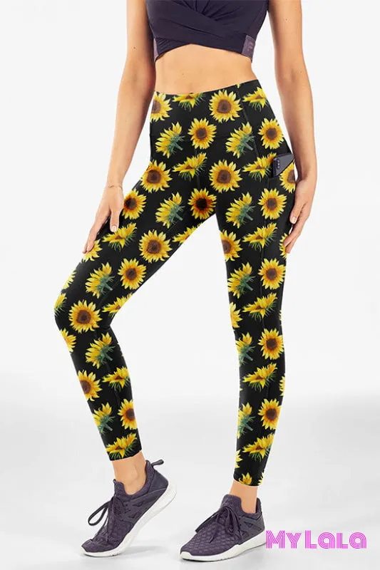 Sunflower Print High-Waisted Leggings