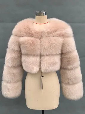 Eco-friendly Faux Fur Coat with Long Sleeves - Winter Cropped Style