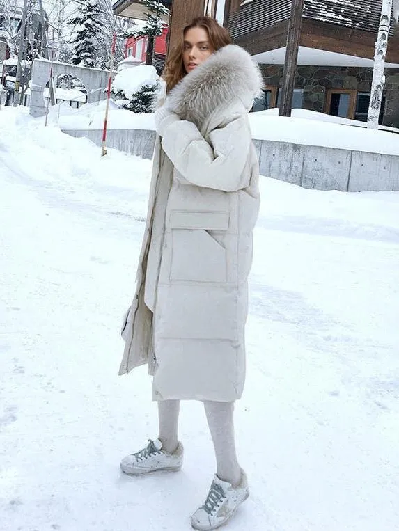 Ecru White Puffer Coats Women Winter Outerwear Thicken