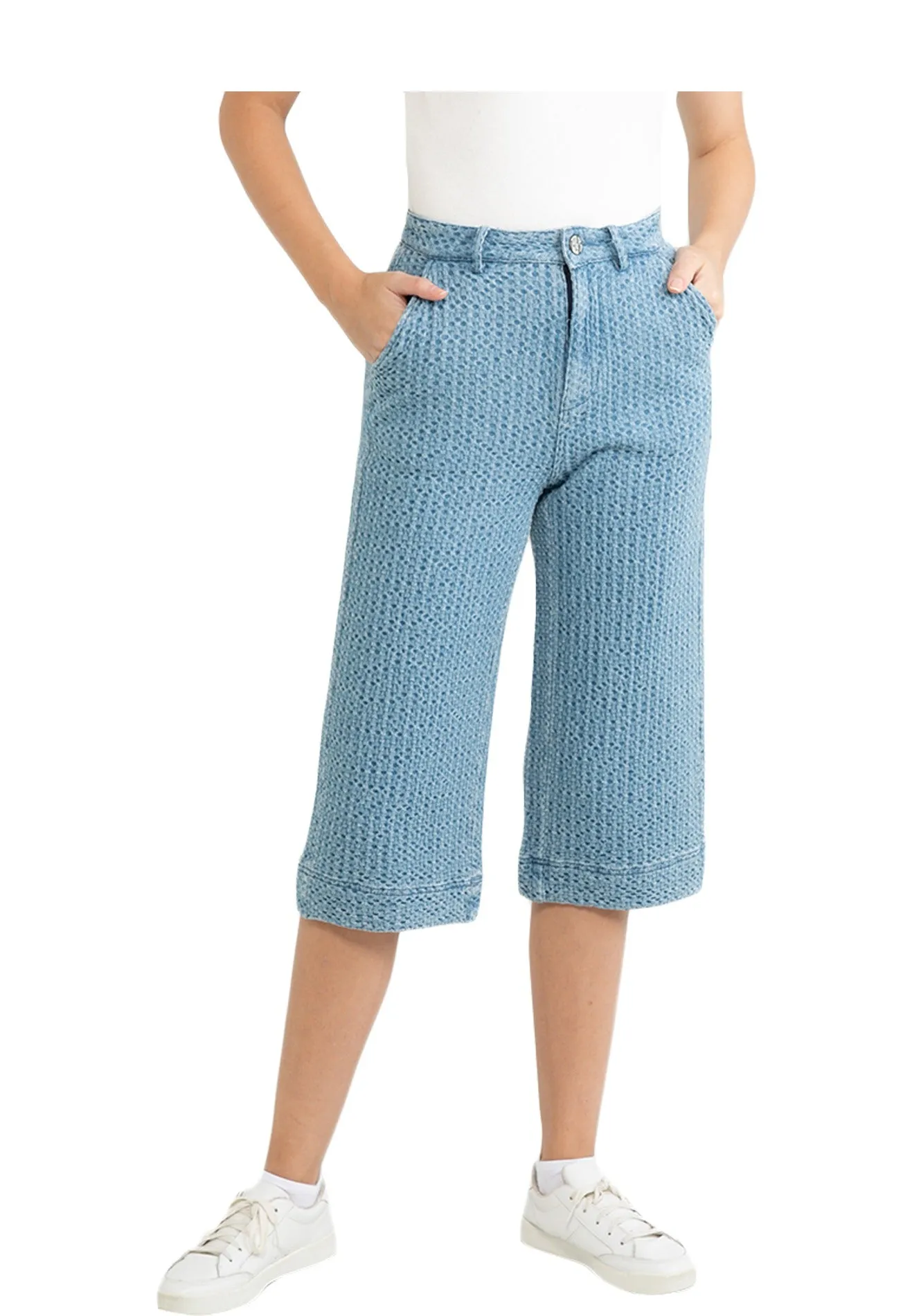 ELLE Denim Crop Wide Leg Jeans - Textured, Crop Length