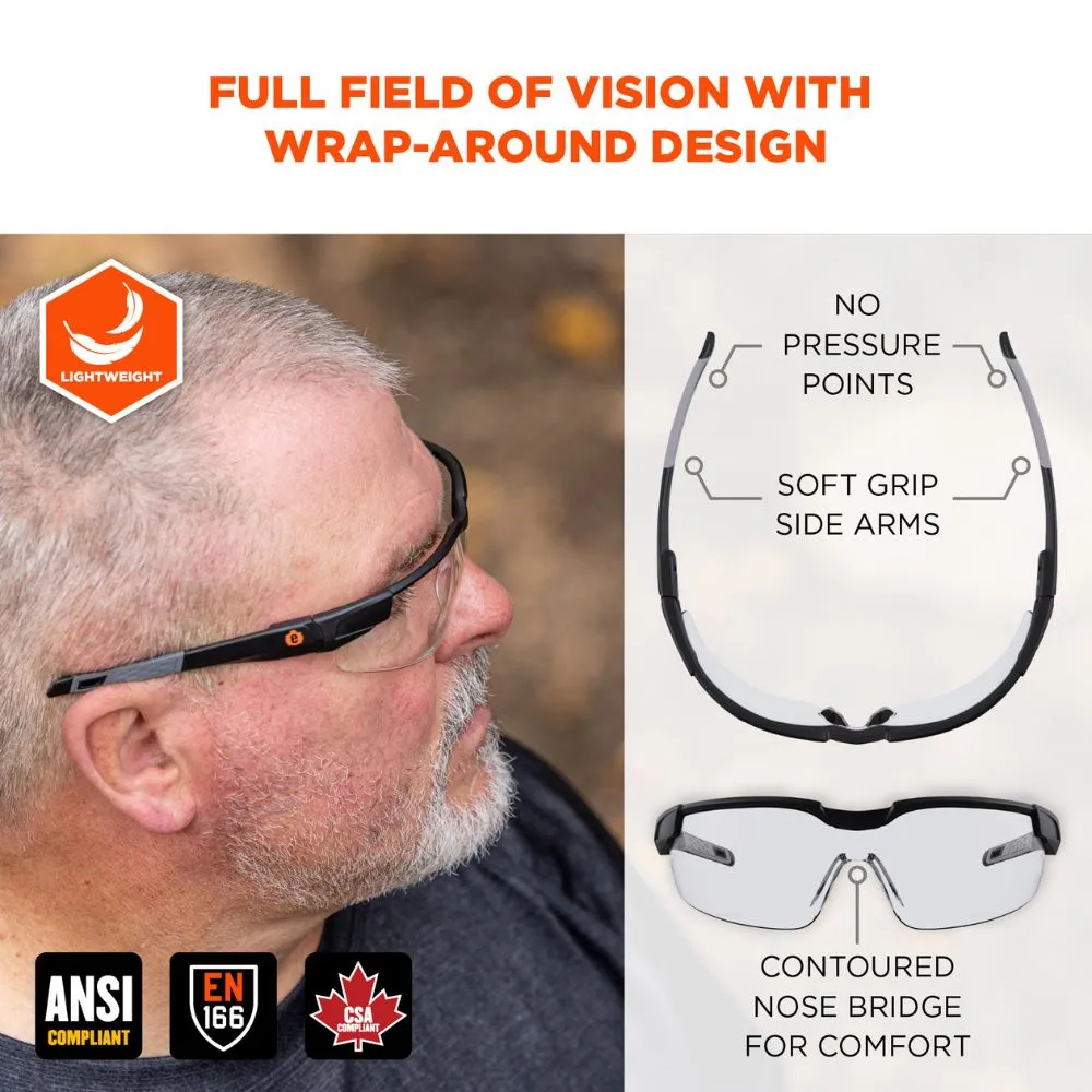 Ergodyne 50066 DELLENGER-AFS Clear Lens Matte Black Anti-Fog & Scratch-Resistant Glasses Adj. Temp.