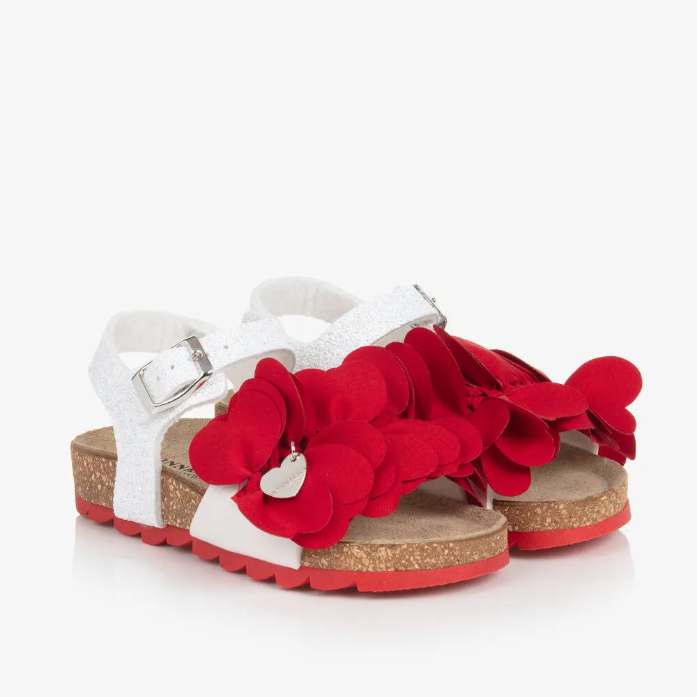 Girls White & Red Flower Sandals