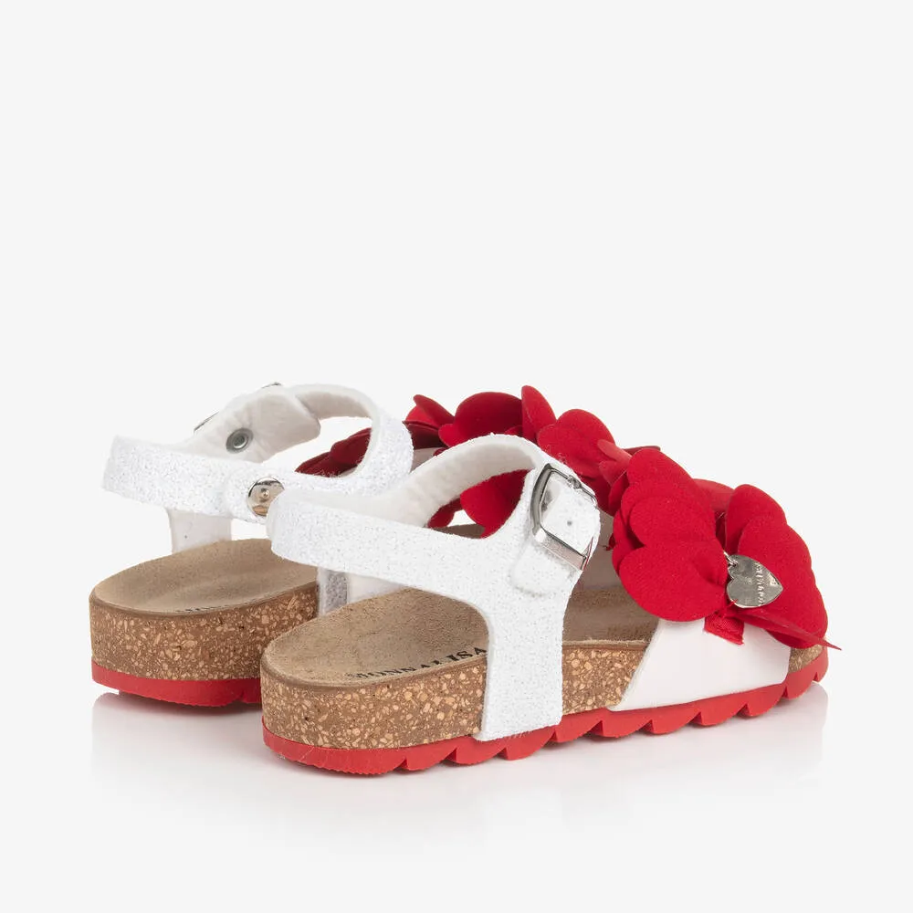 Girls White & Red Flower Sandals