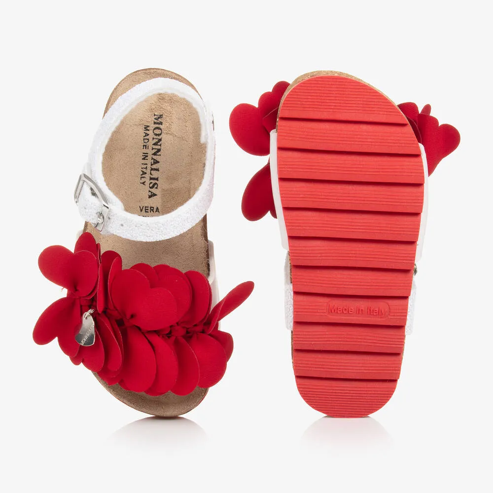 Girls White & Red Flower Sandals