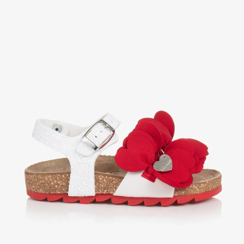 Girls White & Red Flower Sandals