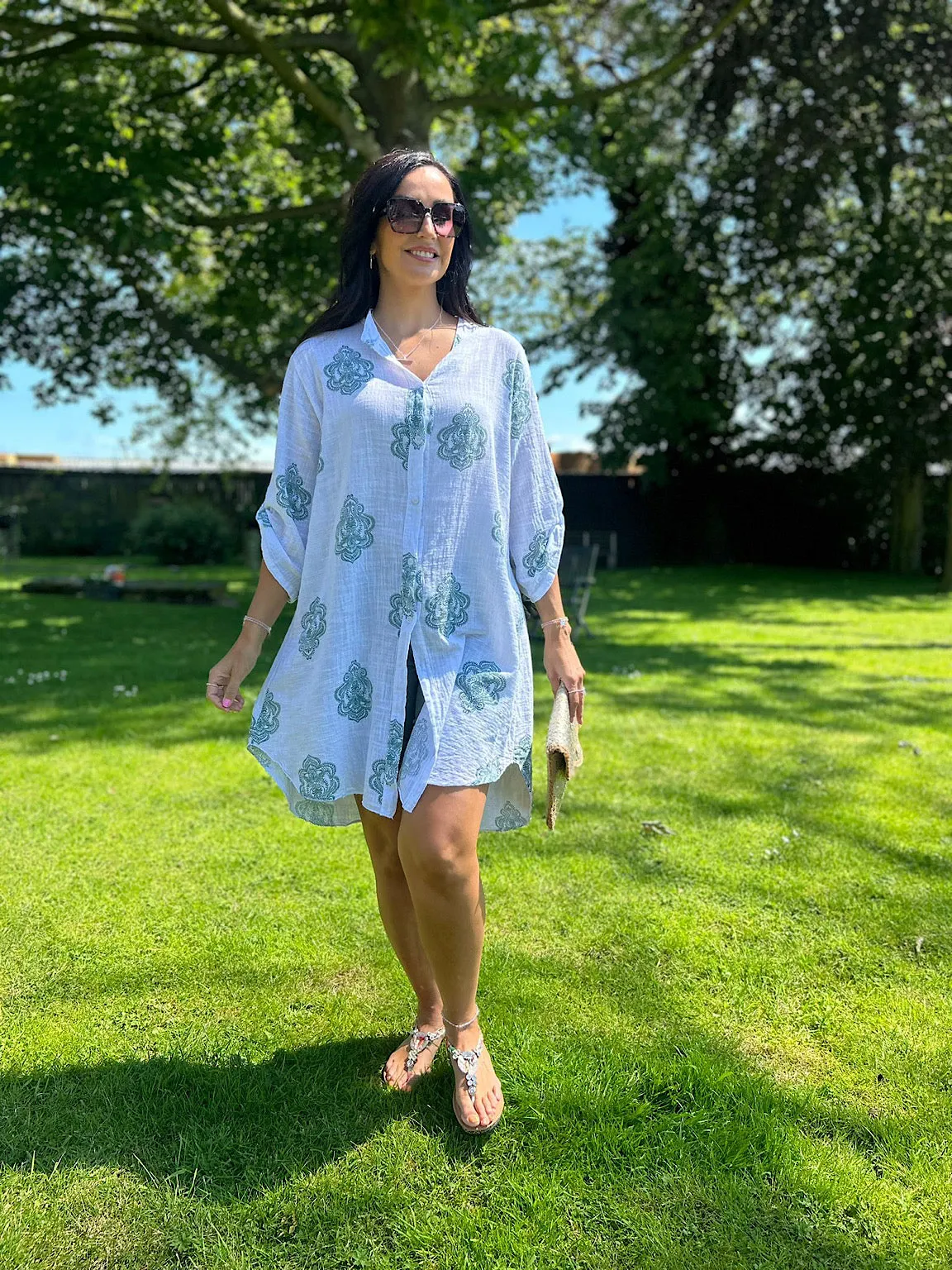 Green Damask Shirt Longline Orla