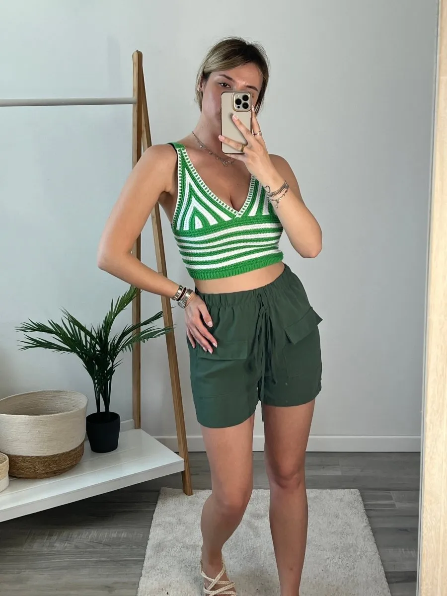 Green shorts with pockets