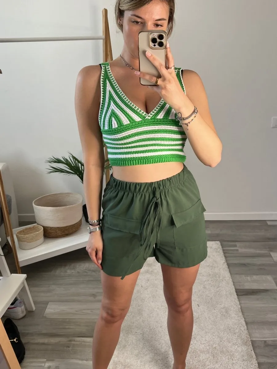 Green shorts with pockets