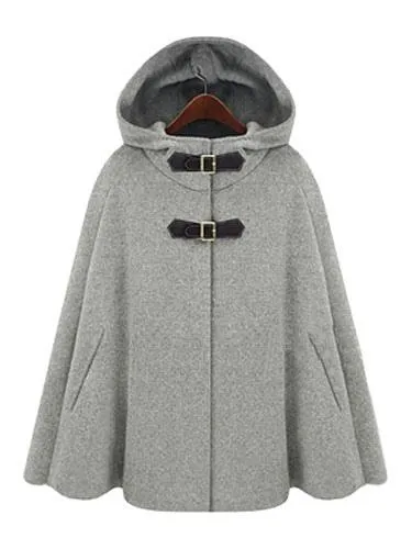 Grey Oversized Hooded Poncho Coat for Women - Winter Outerwear