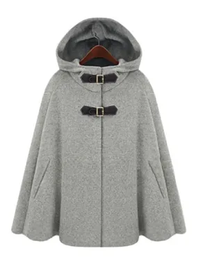 Grey Oversized Hooded Poncho Coat for Women - Winter Outerwear