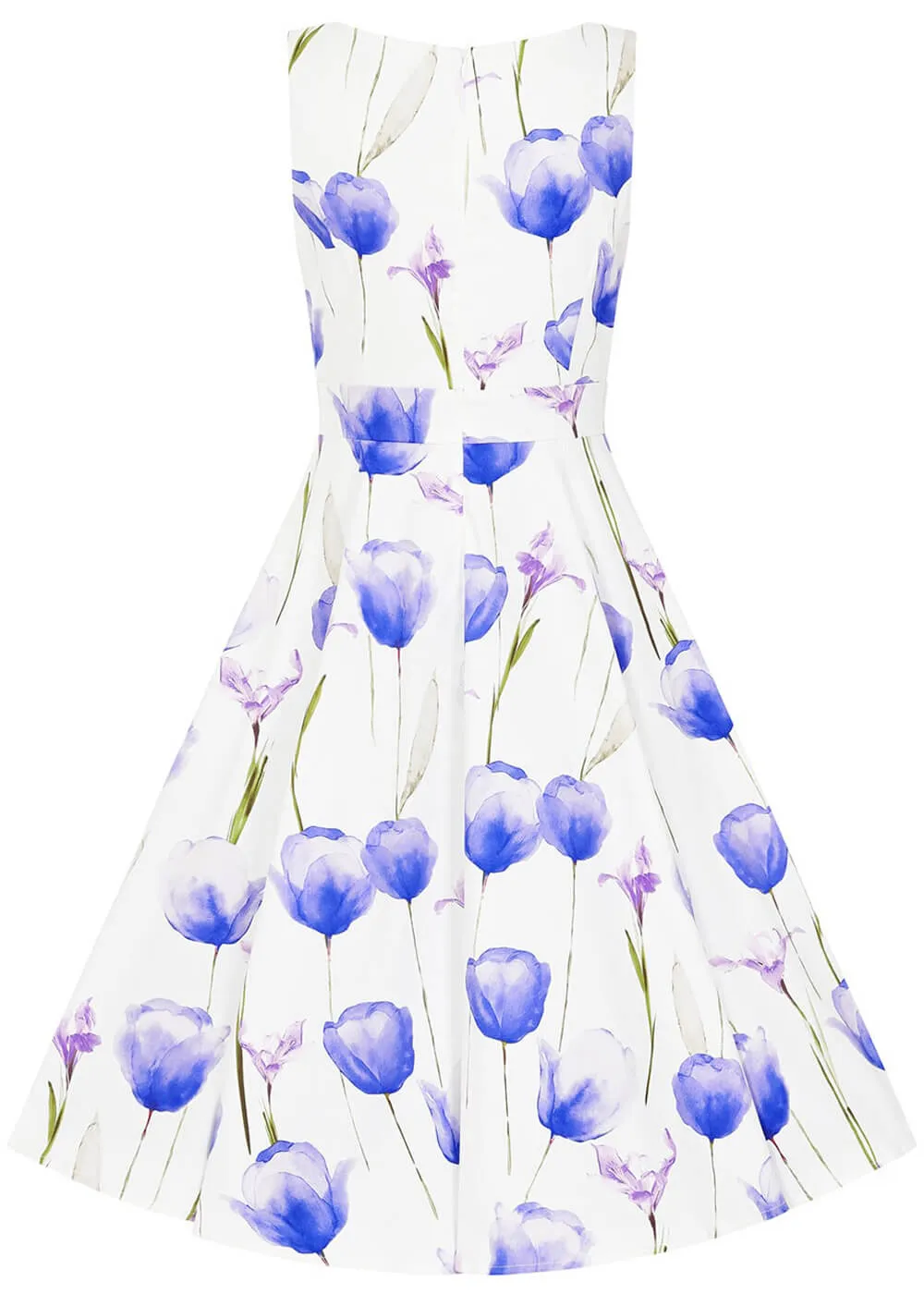 Hearts and Roses Cathy Floral 1950s Swing Dress White Blue