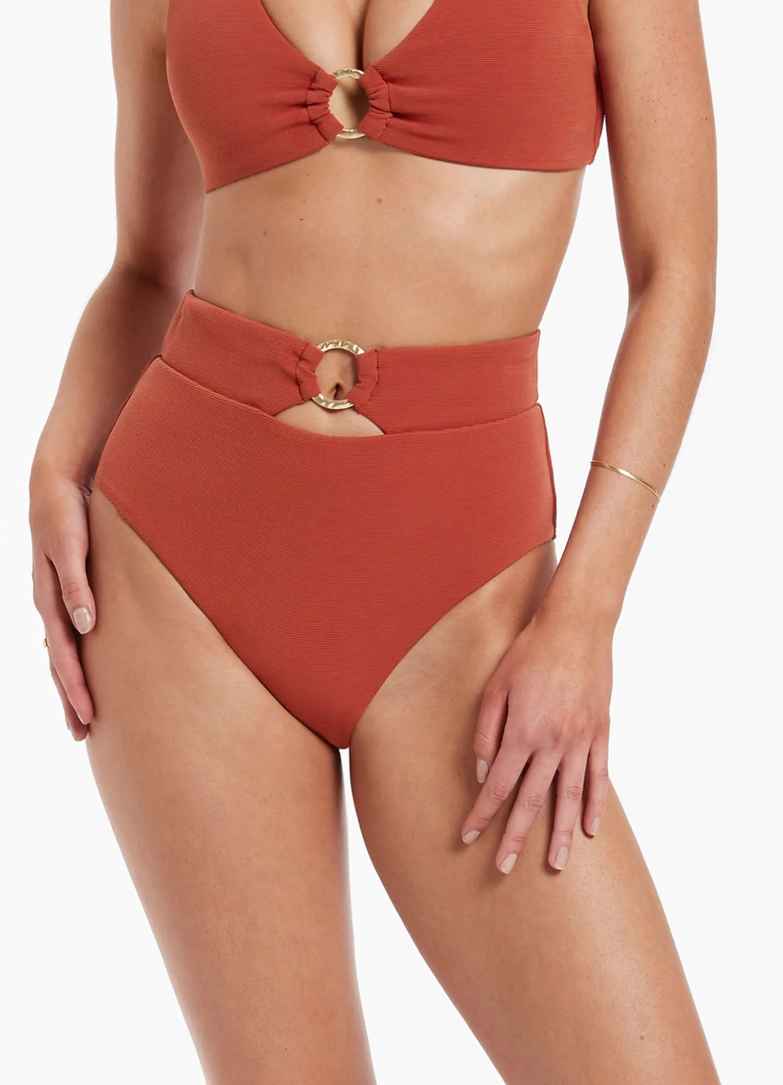 Isla Bikini Bottom with High Waist and Trim in Russet