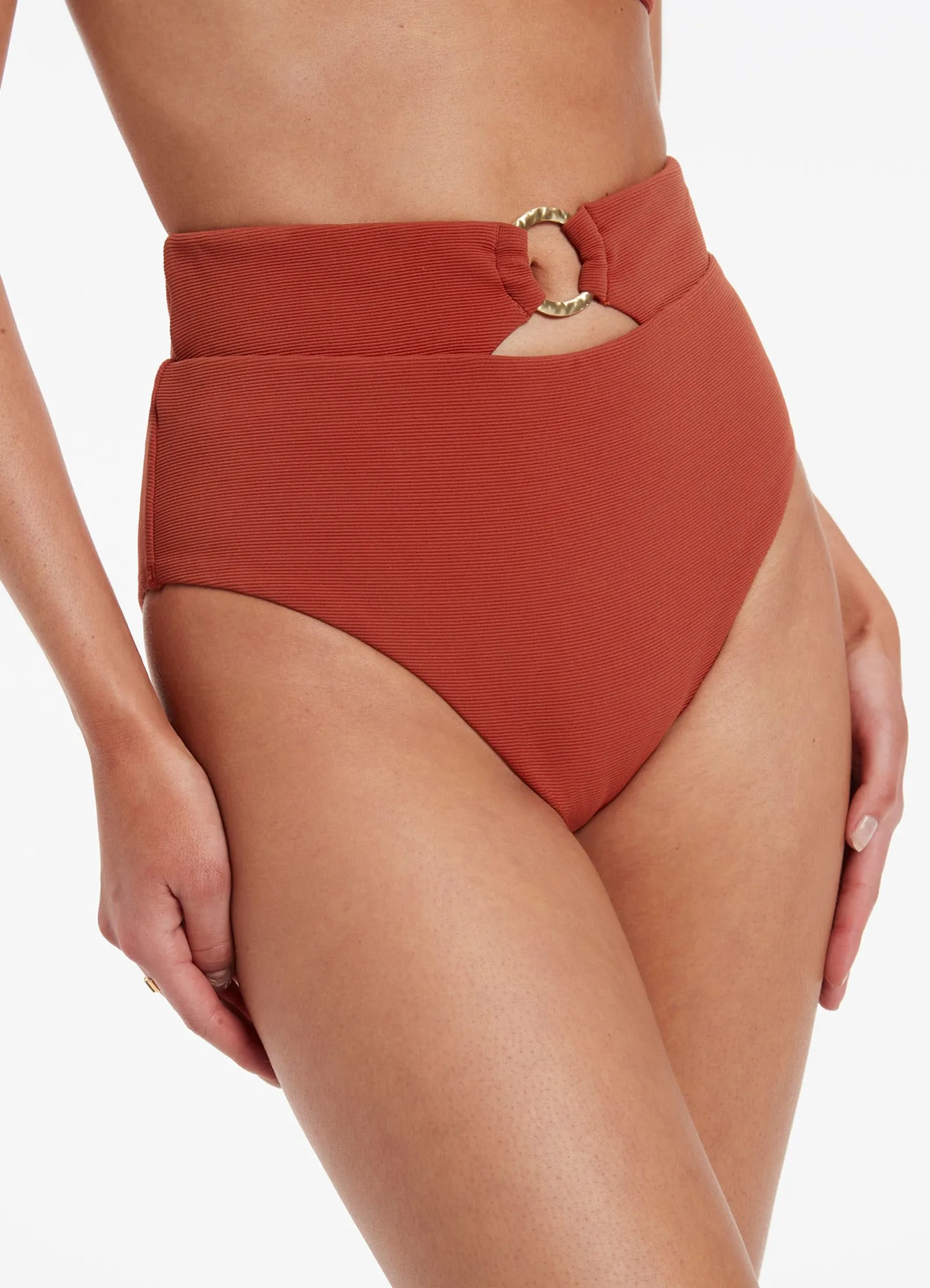 Isla Bikini Bottom with High Waist and Trim in Russet