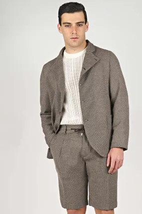 Italian-English Herringbone Star-Collar Coat