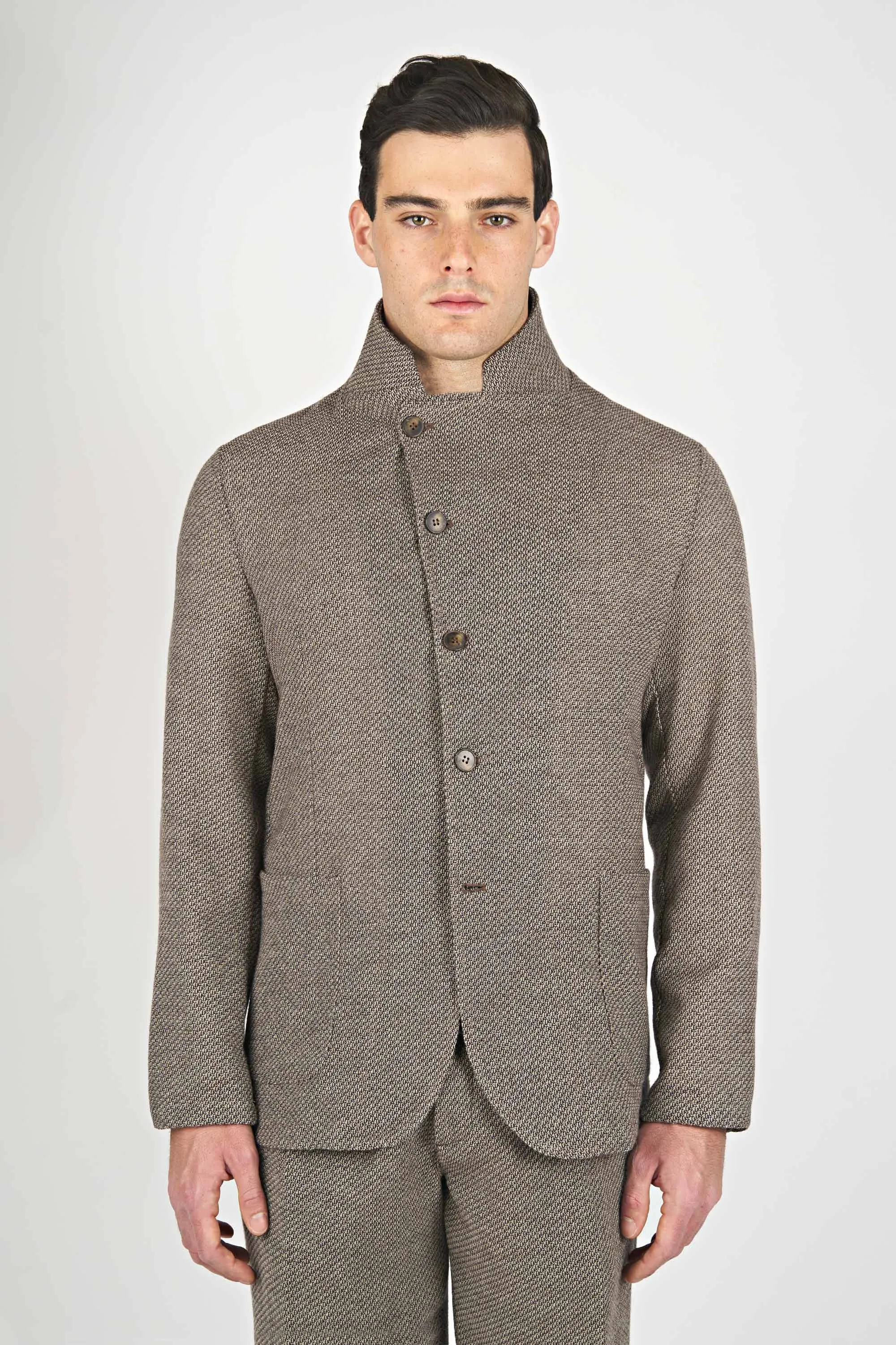 Italian-English Herringbone Star-Collar Coat