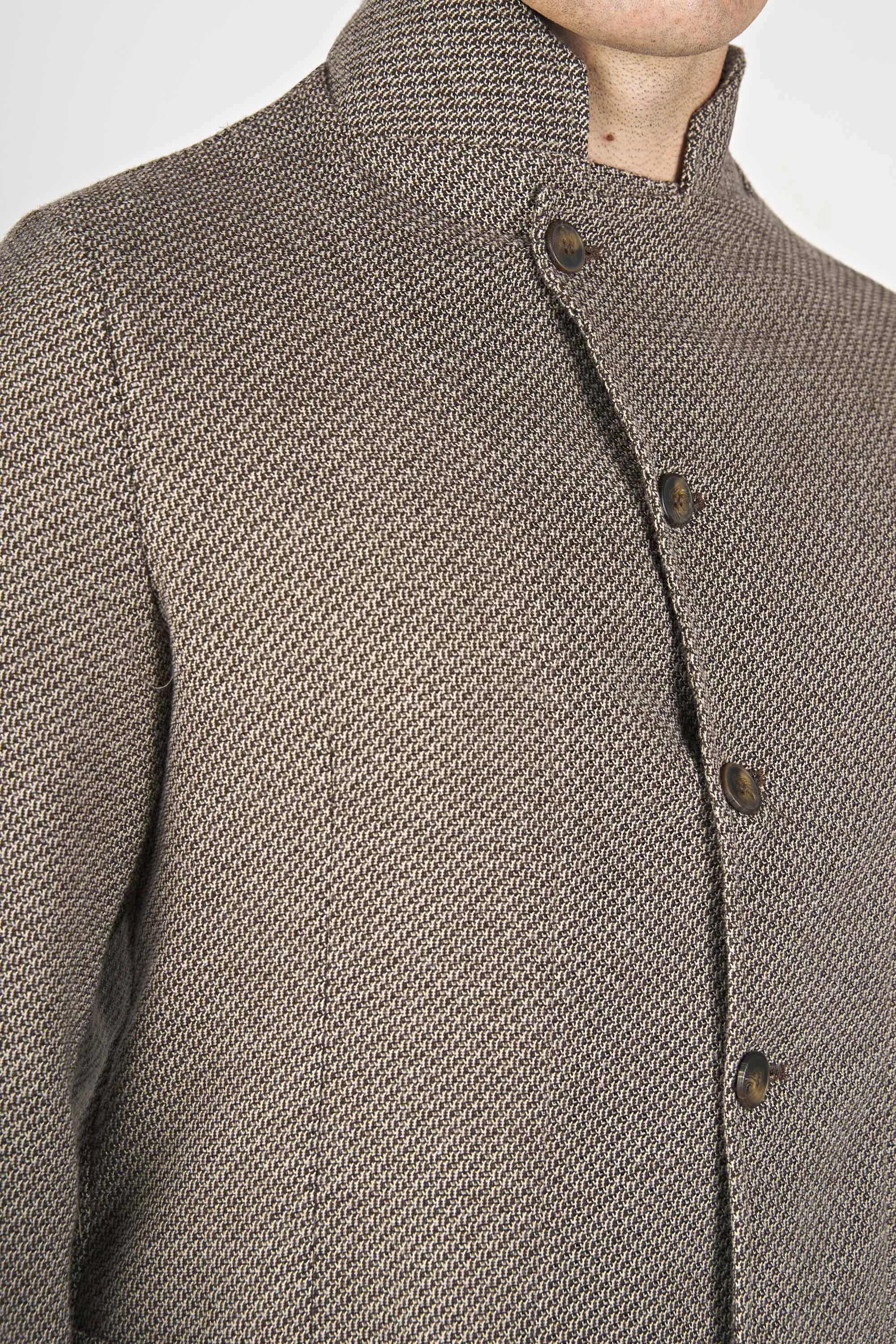 Italian-English Herringbone Star-Collar Coat