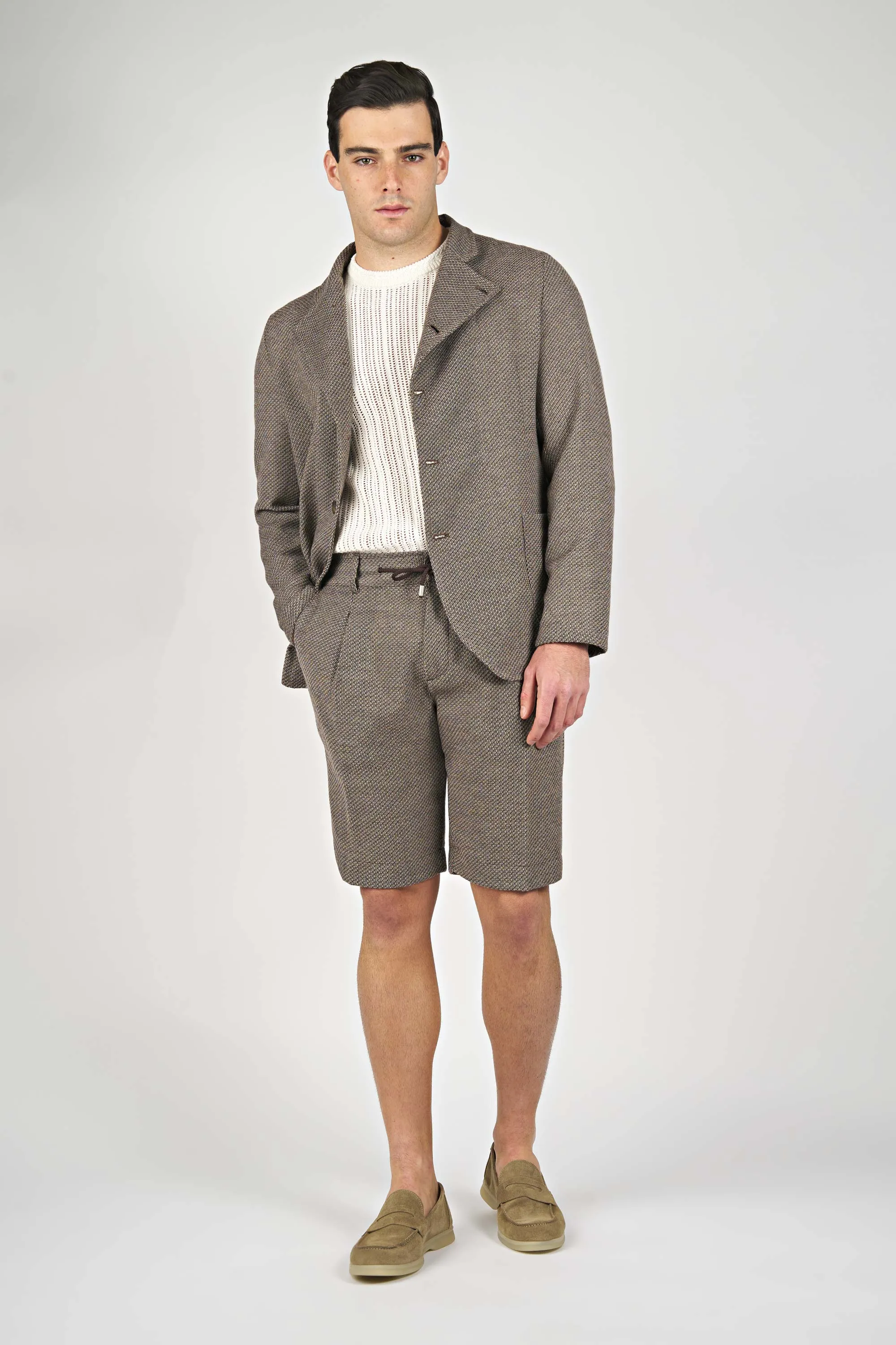 Italian-English Herringbone Star-Collar Coat