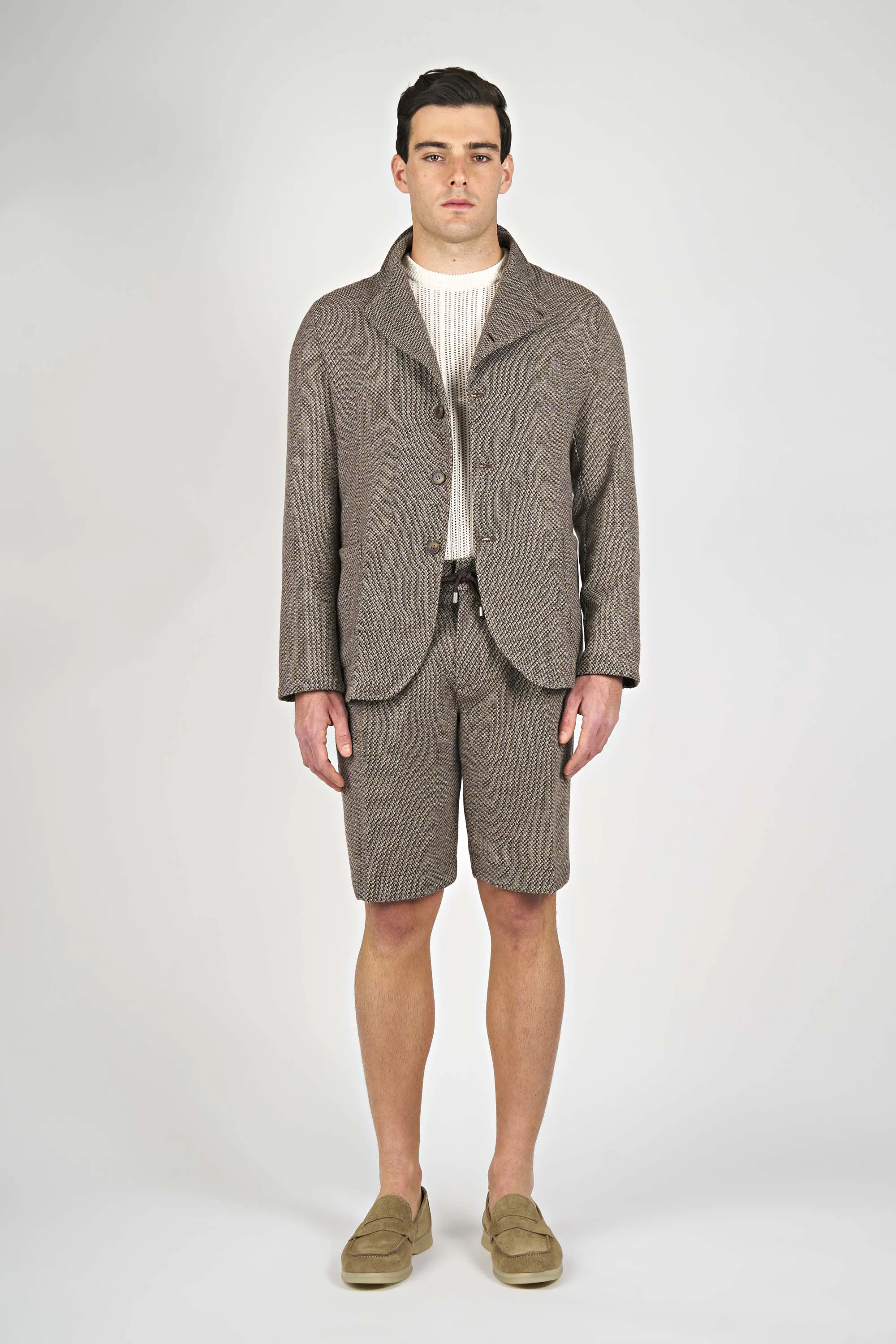 Italian-English Herringbone Star-Collar Coat