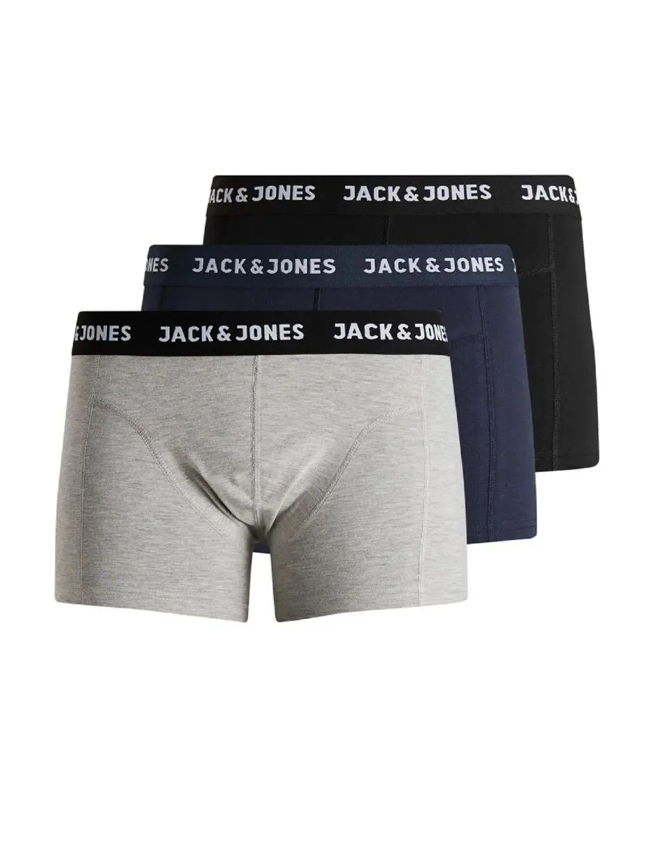 Black Blue Grey Anthony 3-Pack Trunks Shorts for Men by Jack & Jones