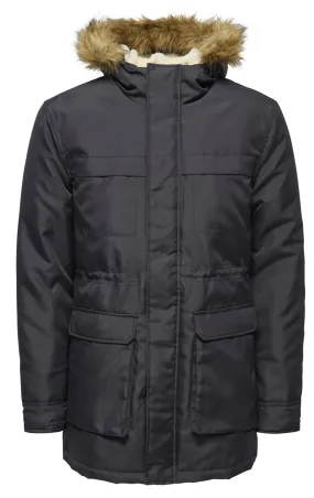 John Padded Hooded Parka Jacket in Dark Navy