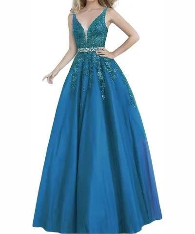 JVN Embellished Lace Prom Dress Teal