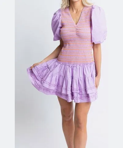 Karlie Solid Poplin V-neck Smock Contrast Dress Lilac