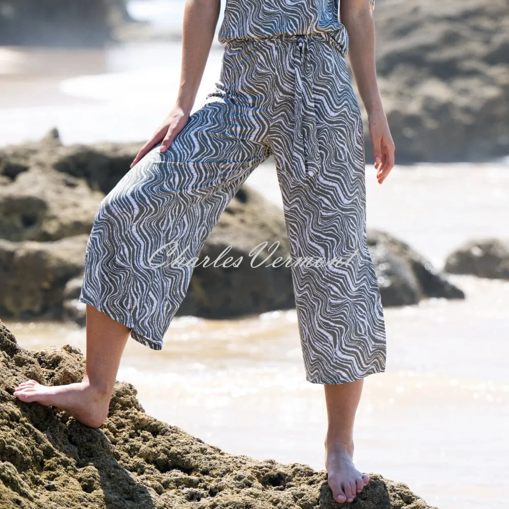 Khaki and White Culotte Trouser with Marble Wave Print - Style 7408-123