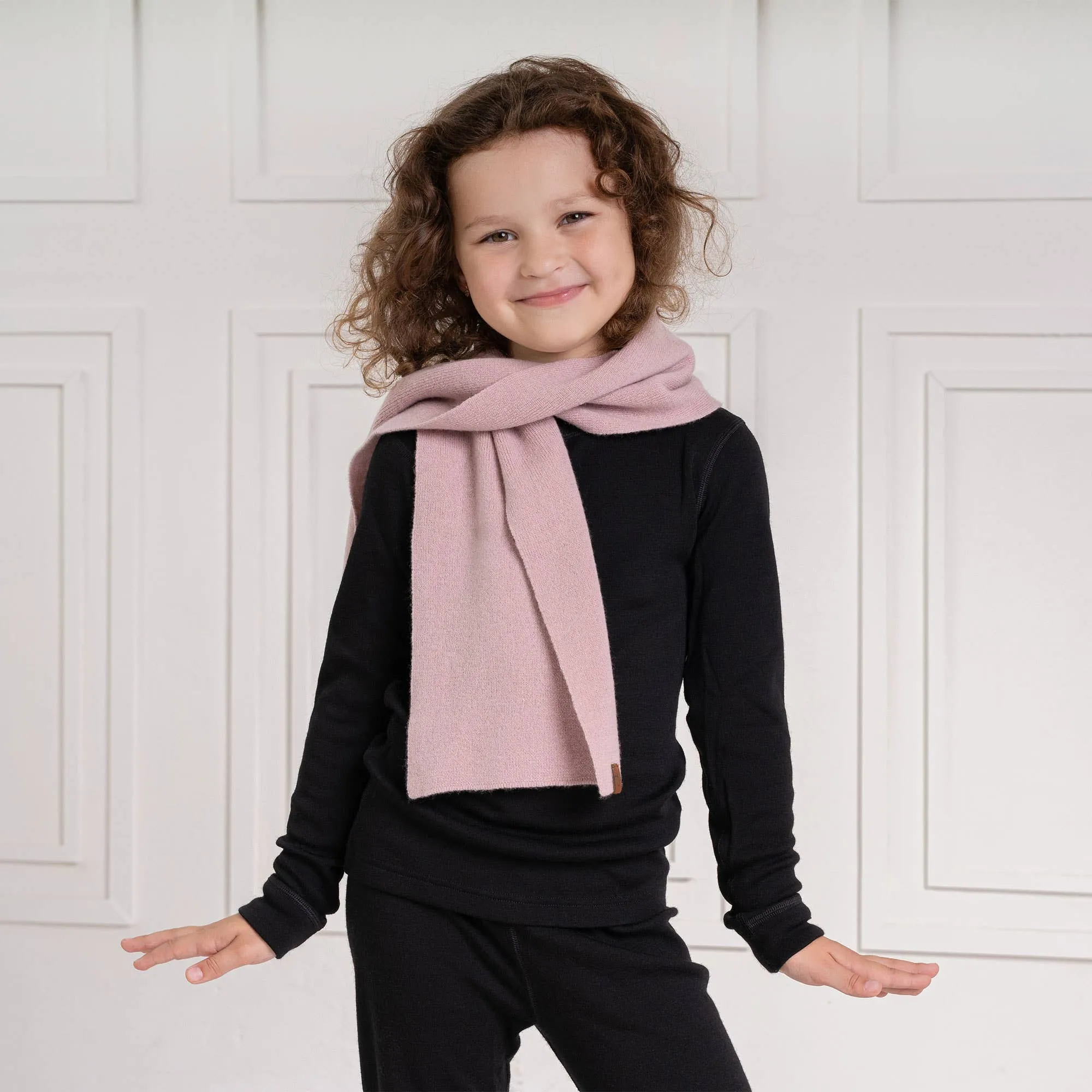 Kids' Knit Scarf in Dusty Pink - Merino & Cashmere Blend - 110x18 Size