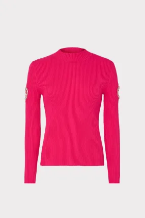 Knit Mock Neck Sweater with Cut Out Shoulders