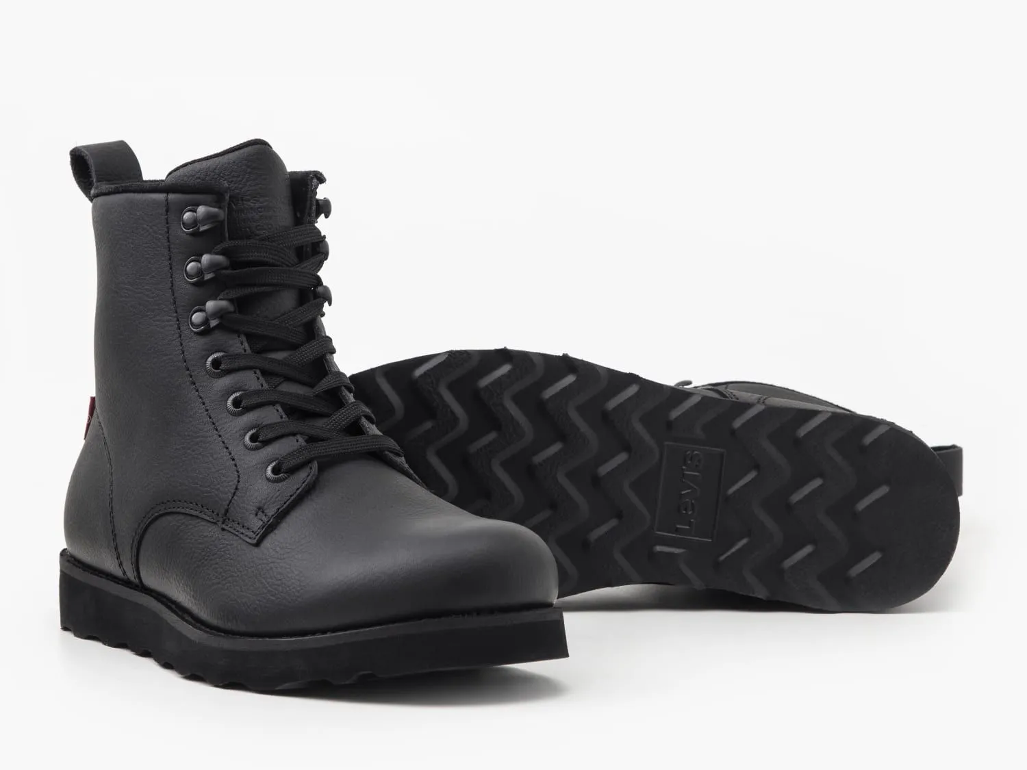 Levi's Darrow Full Black Wedge Lace Up Leather Boots