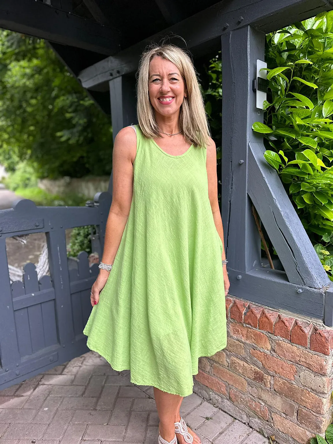 Lime Green Cotton Scoop Neck Dress for Women - Joyful Summer Outfit