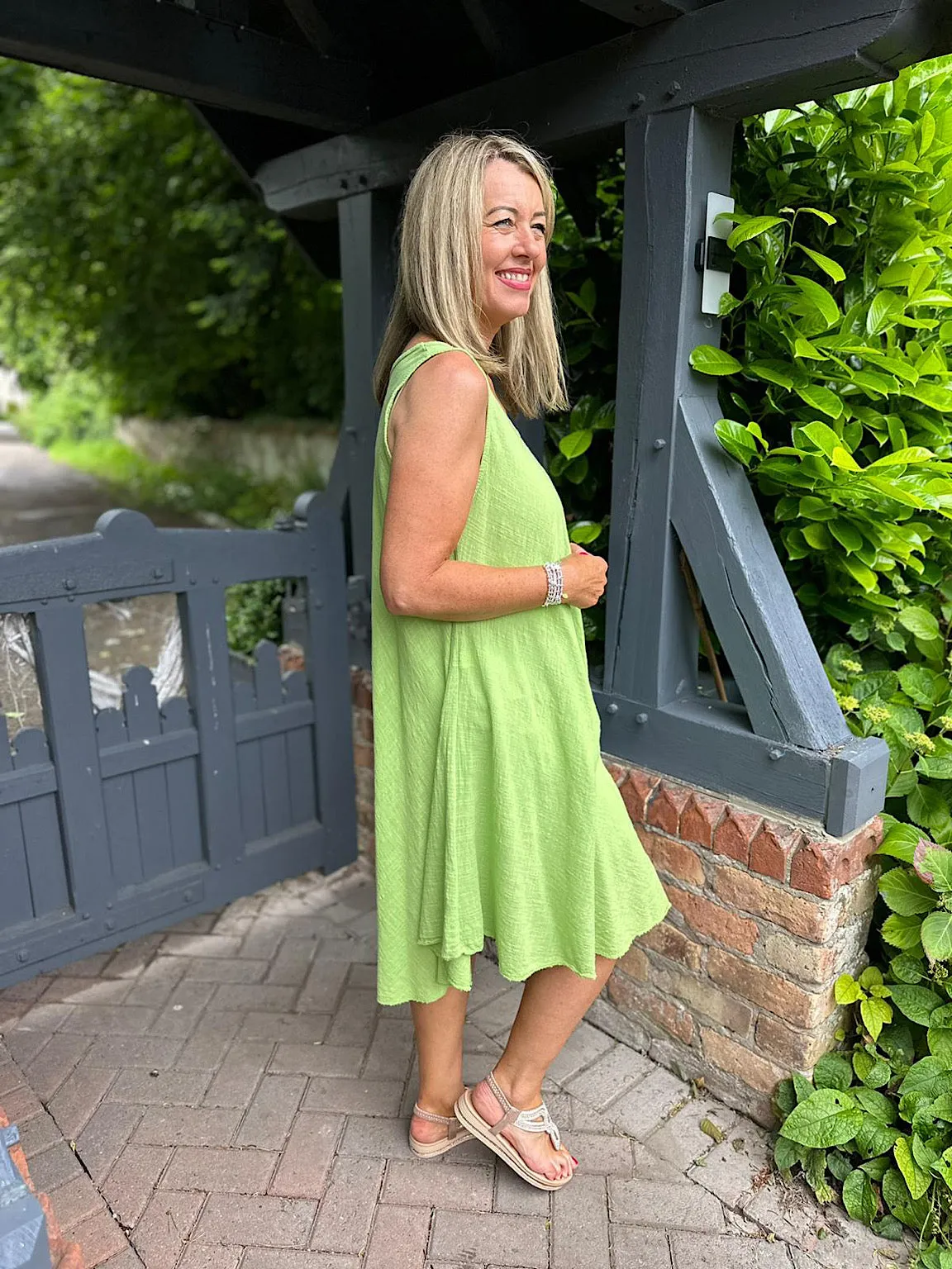 Lime Green Cotton Scoop Neck Dress for Women - Joyful Summer Outfit