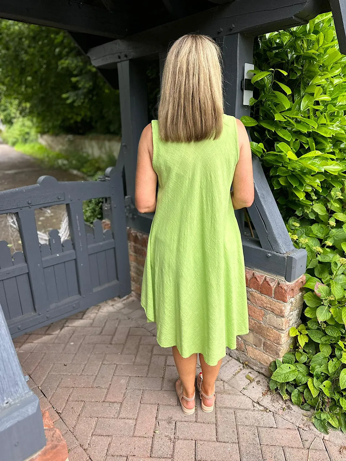 Lime Green Cotton Scoop Neck Dress for Women - Joyful Summer Outfit