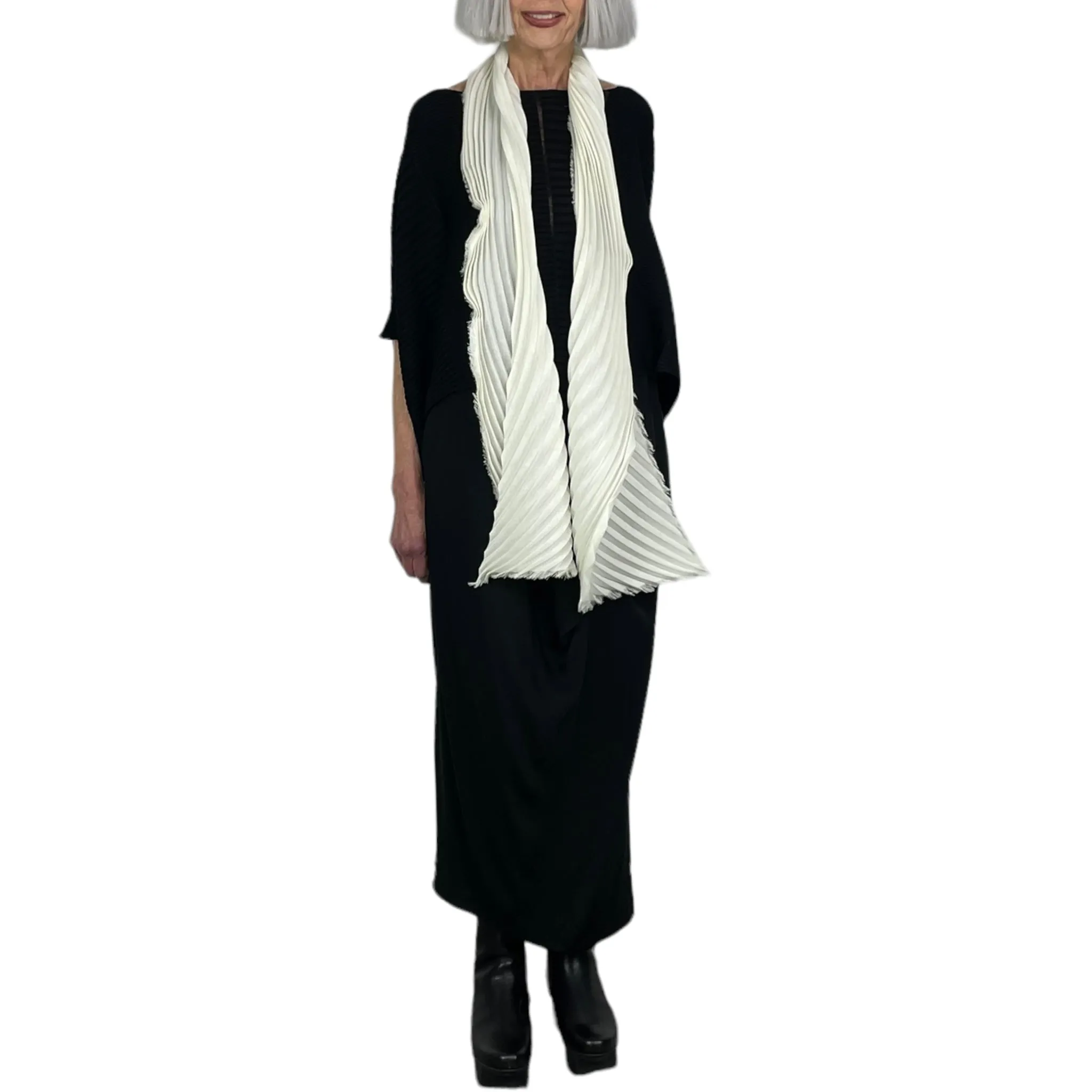 luxurious silk wool scarf with pleats