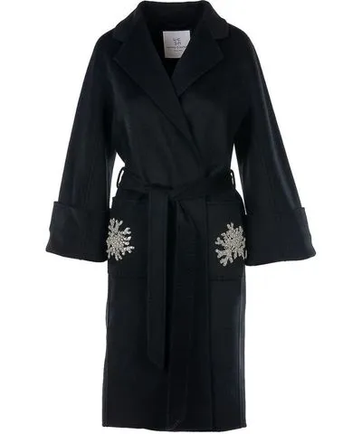 Black Cashmere Coat Coral for Women by Mammu Couture