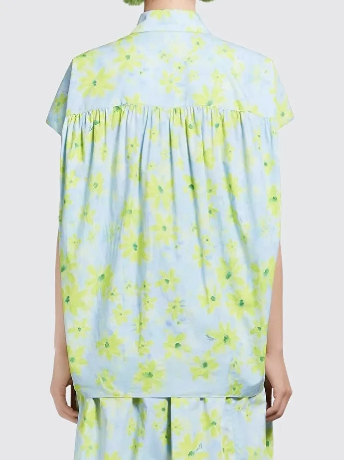 MARNI Light Green Poplin Cocoon Shirt with Parade Print - Shop Now.