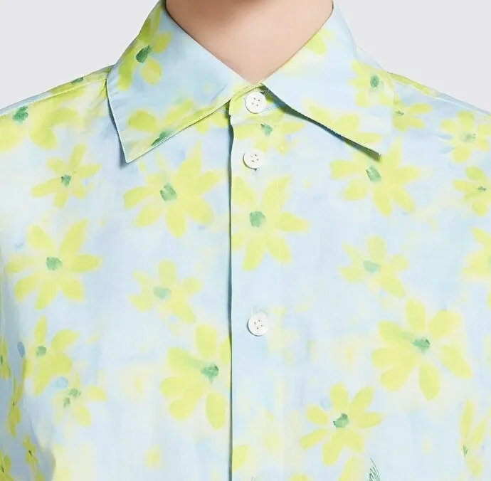 MARNI Light Green Poplin Cocoon Shirt with Parade Print - Shop Now.