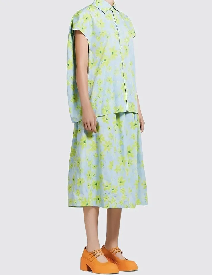 MARNI Light Green Poplin Cocoon Shirt with Parade Print - Shop Now.