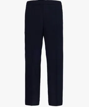 Men's Dark Navy Blue Woven-Wool Trousers with Relaxed Fit by Lanvin