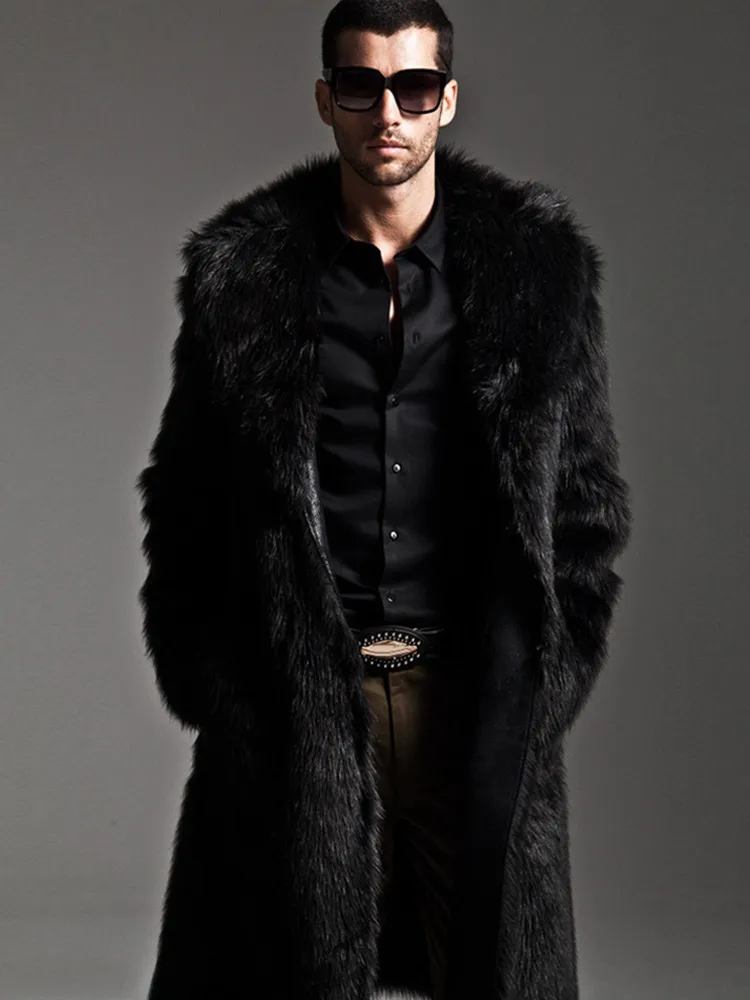 Men's Long-Sleeve Faux Fur Cardigan Winter Coat Plus Size