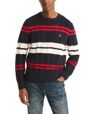 Men's Nautica Striped Cable Knit Sweater